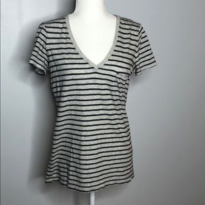 Madewell Classic V Neck T Shirt Stripe Blue Gray